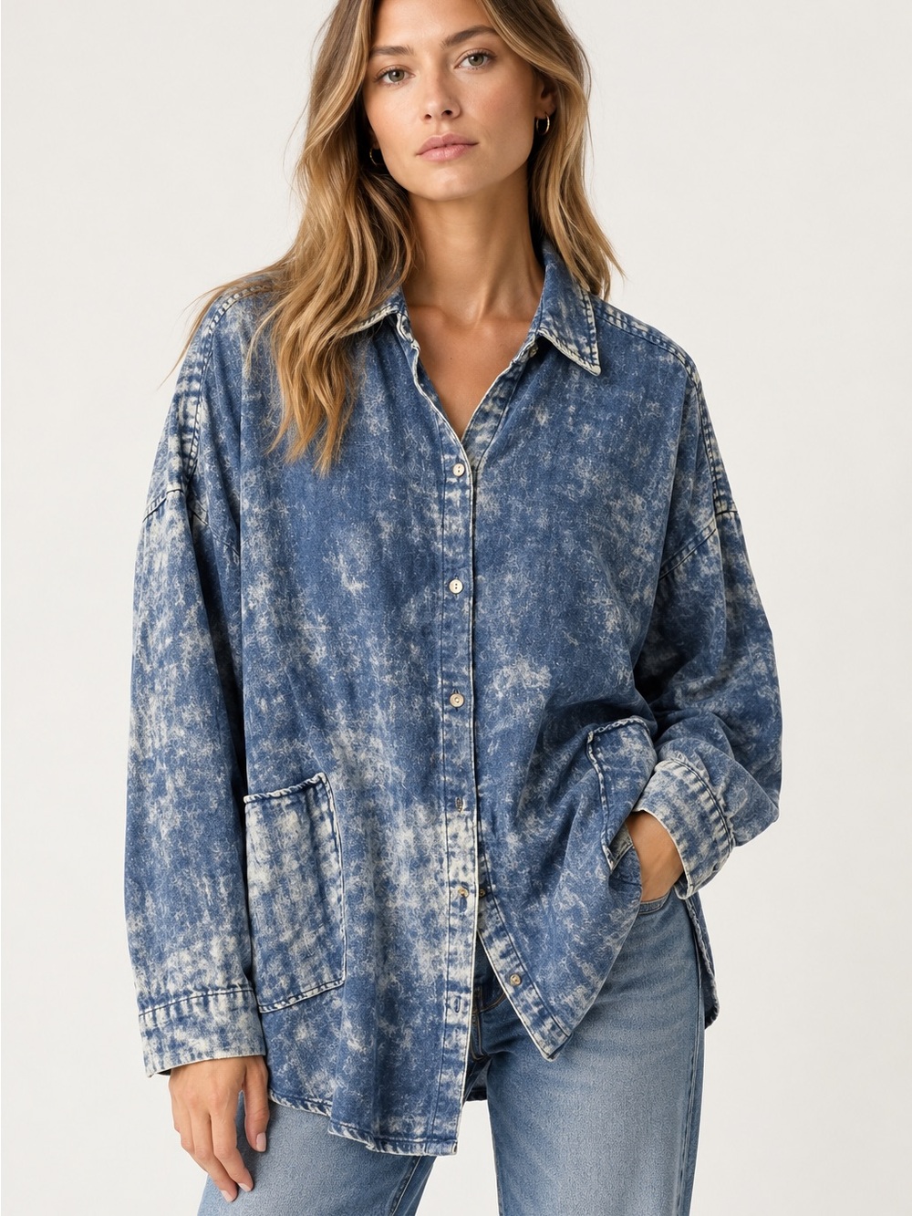 J Jill Indigo XL Gauzy Cotton Oversized Shirt Jacket Tie Dye Soft Cozy Boho